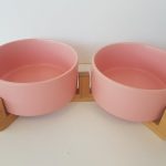 CatzWalk duo eetpot met houten staander roze