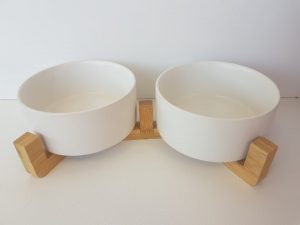 CatzWalk duo eetpot met houten staander wit